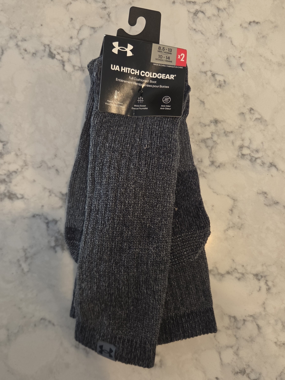 Under Armour Hitch Coldgear Boot Socks 2 Pair Gray Heavy Mens Womens